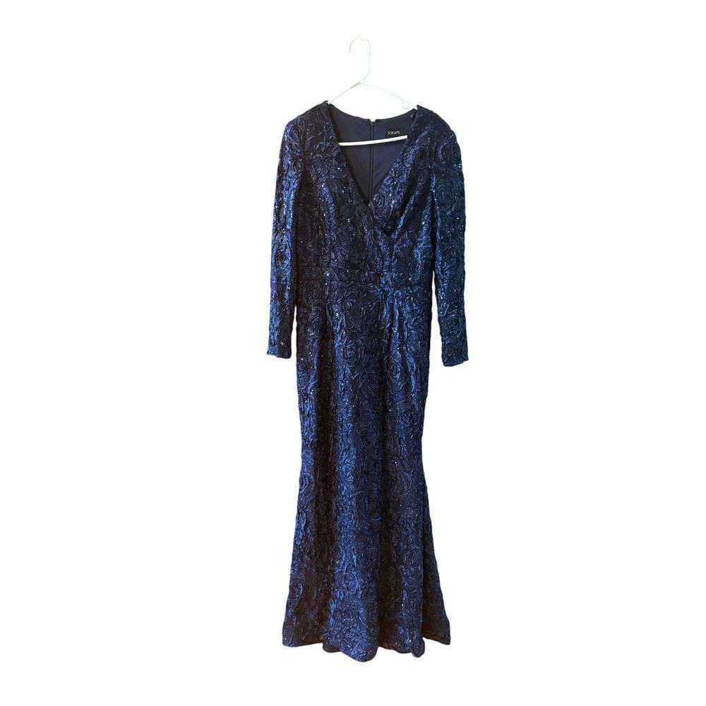 NWT XSCAPE Navy blue sequin v neck long sleeve mother of the bride maxi dress 12 - Picture 4 of 11